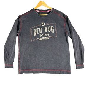 Iron Needle Red Dog Saloon Long Sleeve Sweatshirt Finely Ribbed Knit Gray